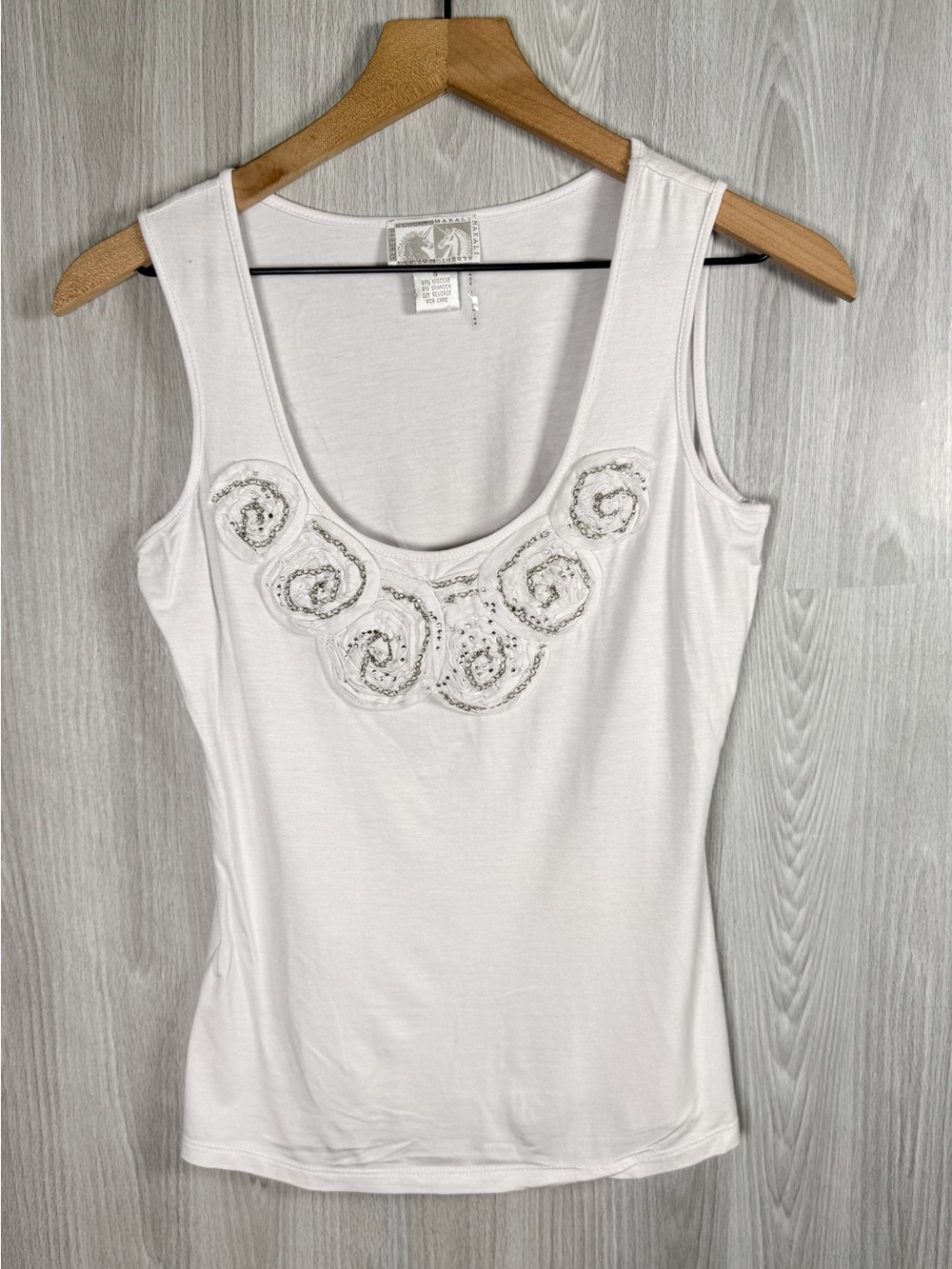 ALBERTO MAKALI White Cotton Tank Top Chain Link Rosette Detail Sz S